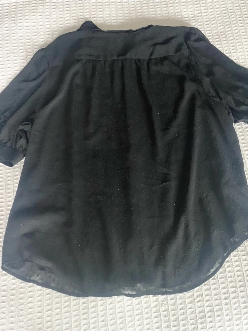Ann Taylor Black Short-Sleeve Button Front Blouse